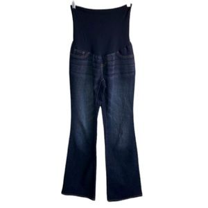 🔴 4/$15 Maternity Indigo Blue Brand flare wide leg blue denim jeans size S EUC